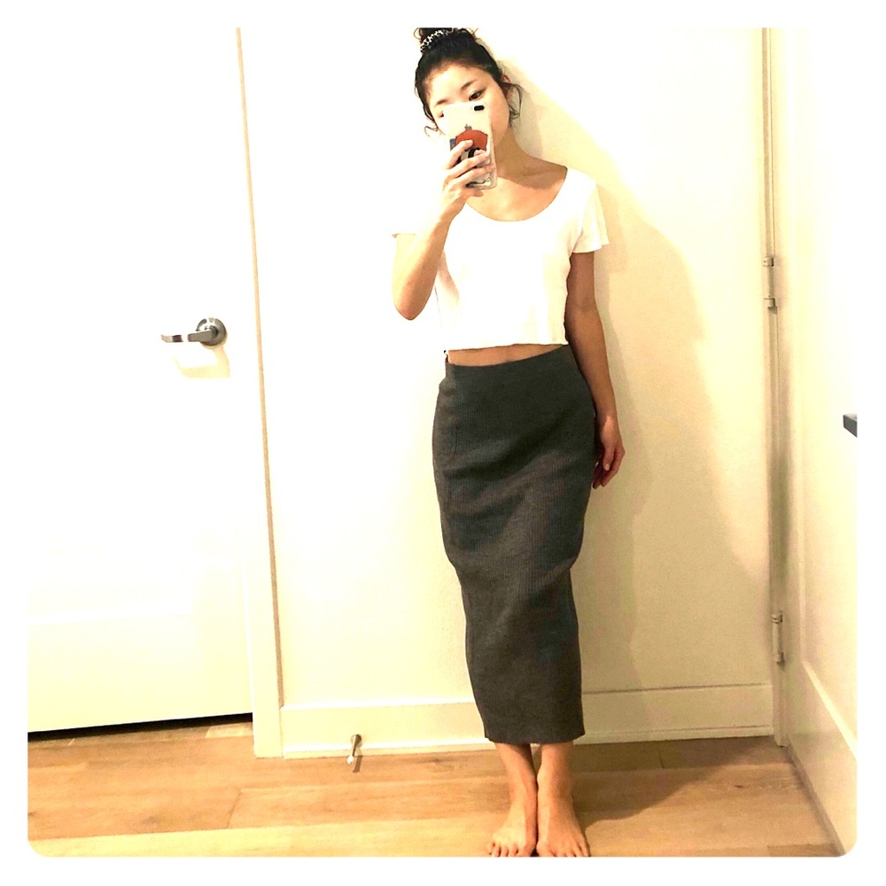 Ribbed Gray Long Skirt